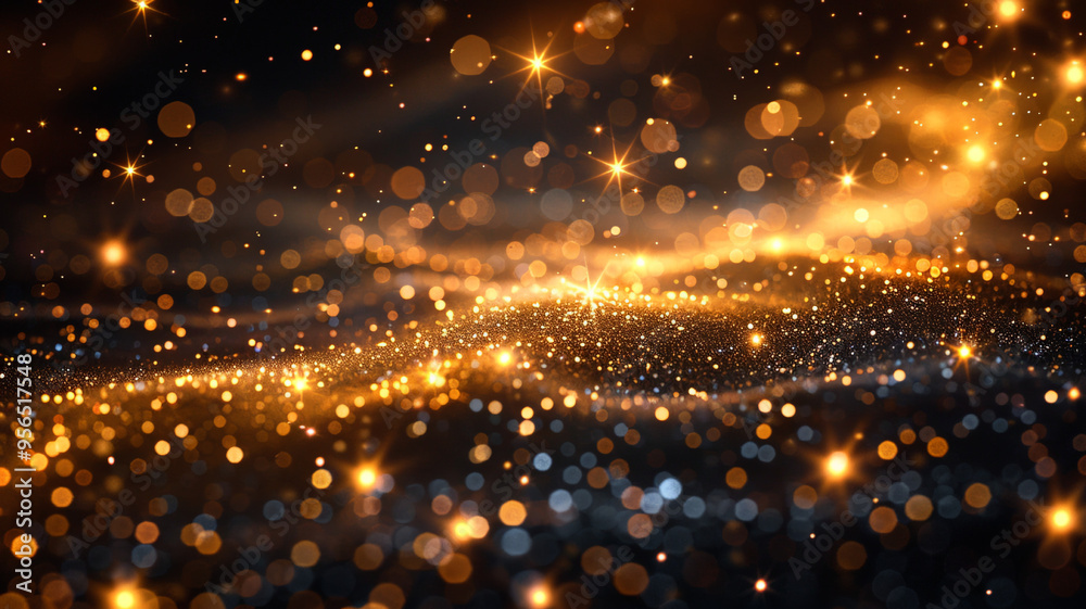 Naklejka premium Dark background with gold glitter close-up