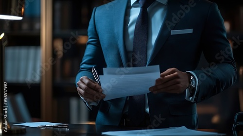 Male lawyer working with legal case document contract in office : Generative AI
