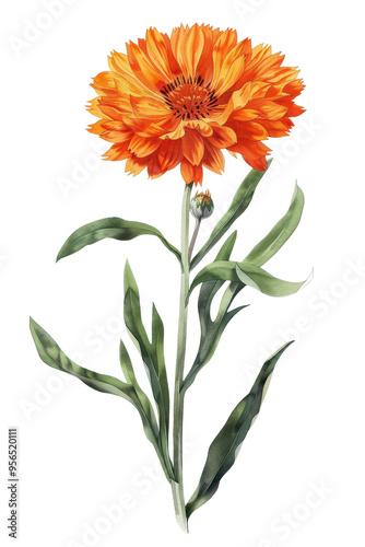 A vintage illustration of vibrant Cornflower flowers with lush green leaves, floral-themed projects, watercolor art, PNG transparent background