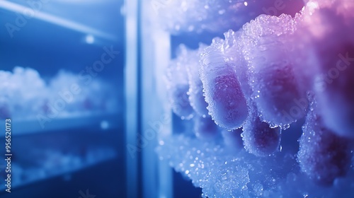 Frozen biological samples in a deep freezer temperature 80C : Generative AI photo