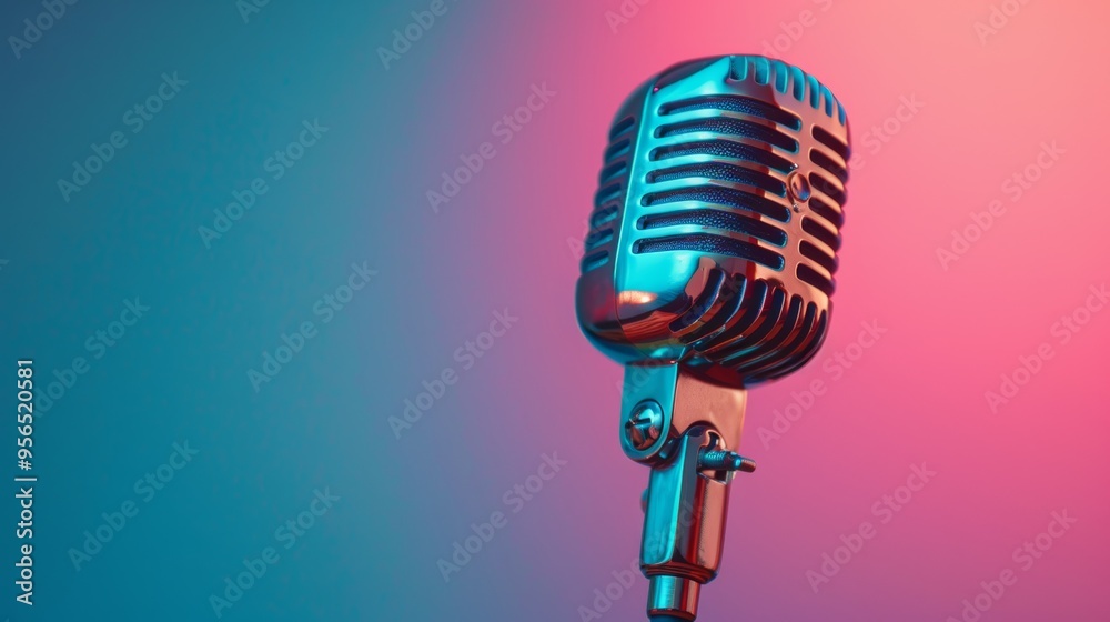 Fototapeta premium Retro Microphone on Colorful Background