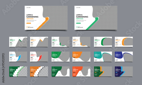 Lawn and Gardening service social media post web banner template.	