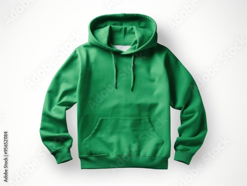 Green hoodie isolated on white background, flat lay 