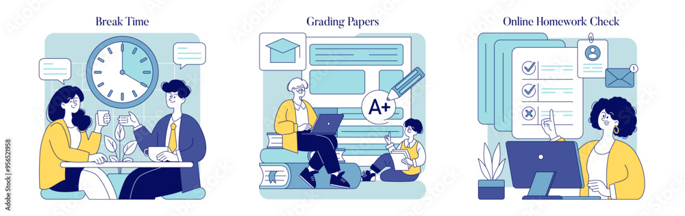 Teachers Everyday Life. Flat Vector Illustration Teachers Everyday Life. Flat Vector Illustration