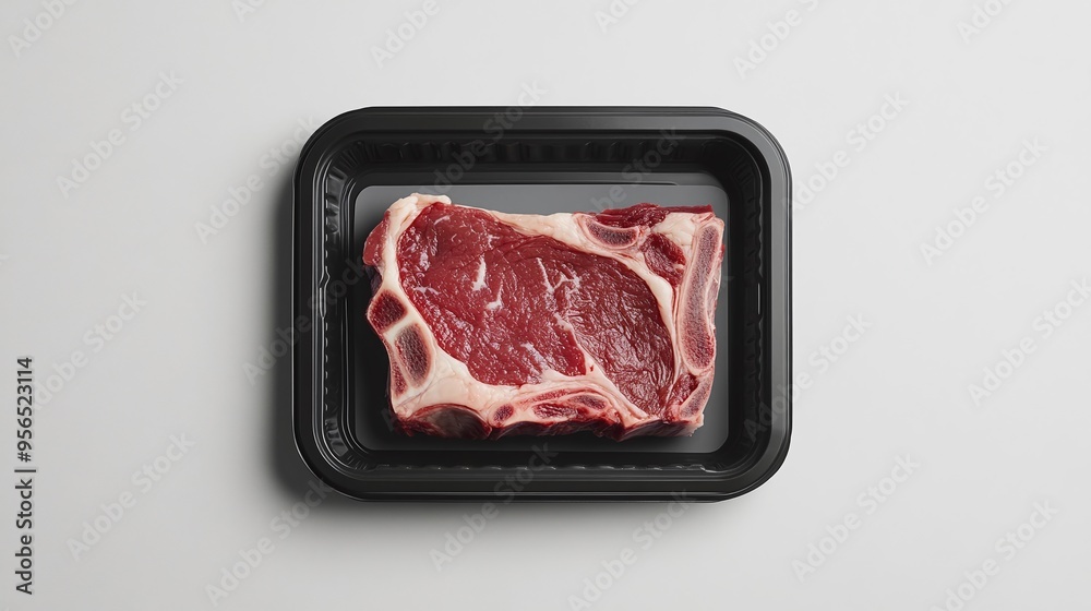 Mockup of a black and white label on a blank plastic beef tray