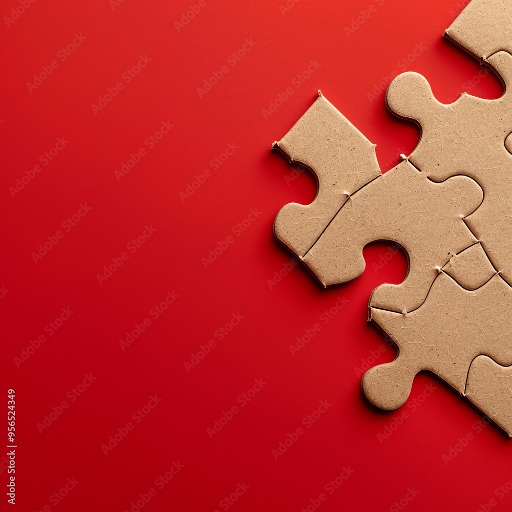 Fototapeta premium A Close-Up of a Grey Puzzle Piece Interlocking With a Red Puzzle Piece