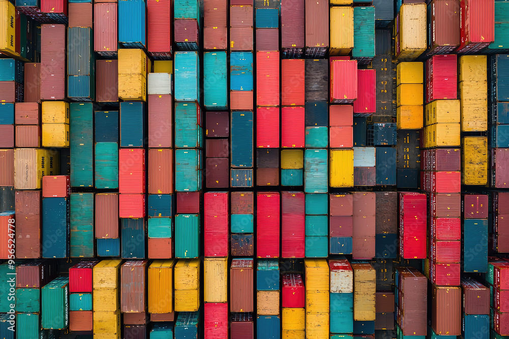A Sea of Color: An Aerial View of Stacked Cargo Containers A Sea of Color: An Aerial View of Stacked Cargo Containers