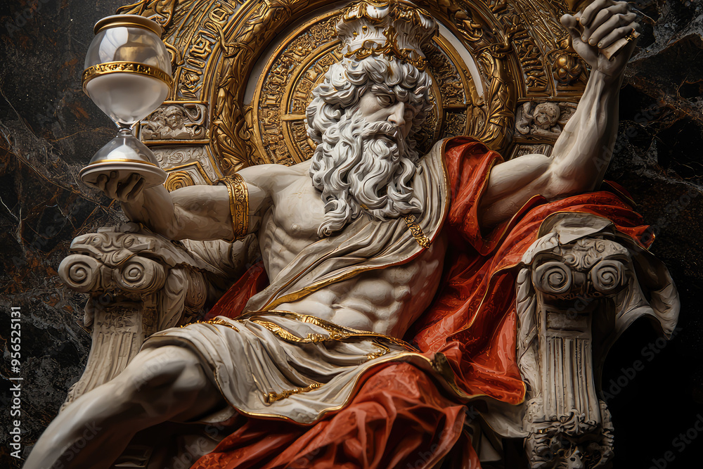 Chronos, the Timeless Ruler, Holds the Sands of Time in His Hand, a Symbol of the Inevitable Passage of Life.