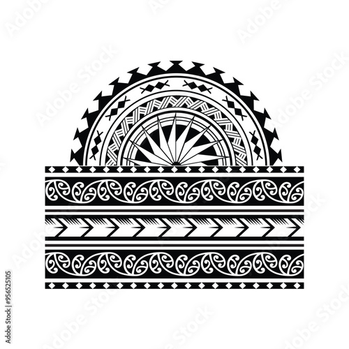 Polynesian tattoo tribal band sleeve design. Samoan tattoo tribal ornament border.
 Decorative seamless pattern.