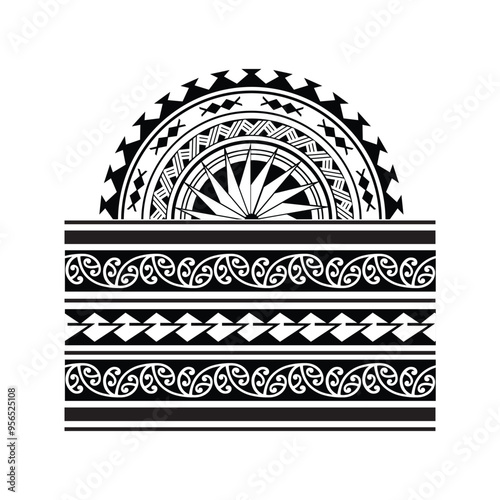 Polynesian tattoo tribal band sleeve design. Samoan tattoo tribal ornament border.
 Decorative seamless pattern.