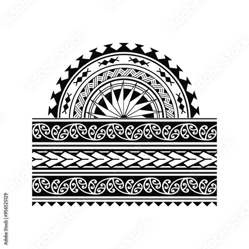 Polynesian tattoo tribal band sleeve design. Samoan tattoo tribal ornament border.
 Decorative seamless pattern.