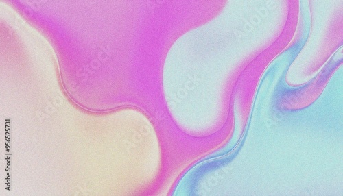 Colorful Iridescent holographic Wave fluid Pattern background, with grainy noise effect texture abstract purple and blue fluid shapes against a light background