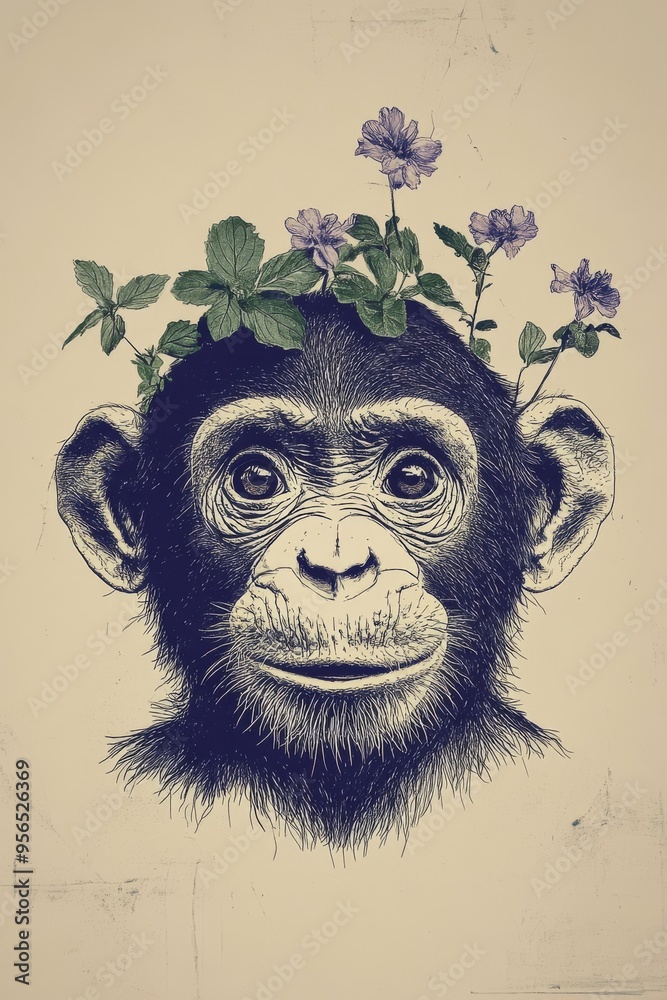 Chimpanzee with Flowers Chimpanzee with Flowers
