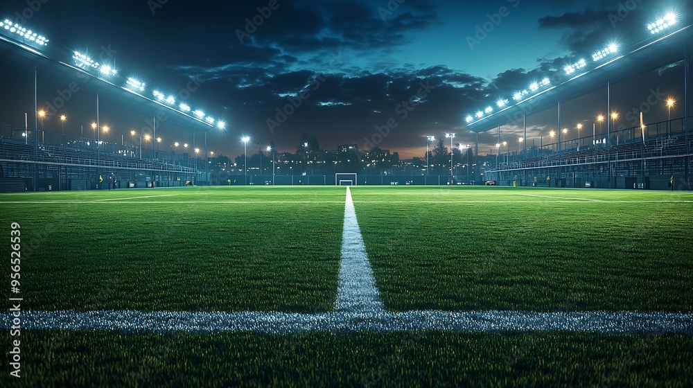 Picture of a football field at night The stadium was created in 3D without using existing references Pitch night before the game Road with lines of lights green car display stand : Generative AI Picture of a football field at night The stadium was created in 3D without using existing references Pitch night before the game Road with lines of lights green car display stand : Generative AI