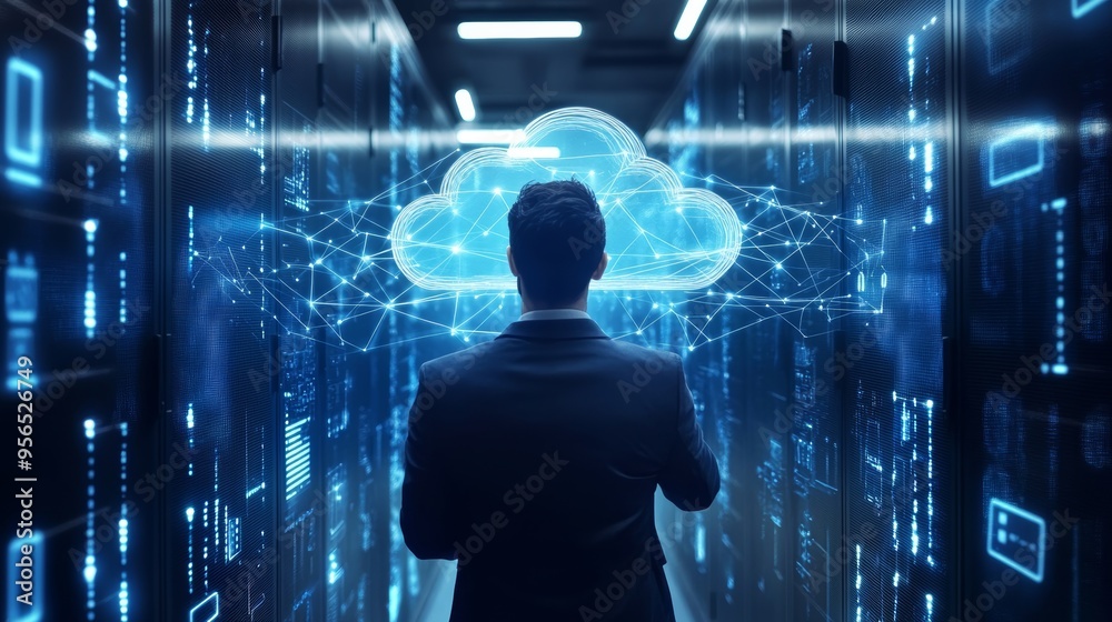 Businessman Engaging with Cloud Computing Technology Businessman Engaging with Cloud Computing Technology