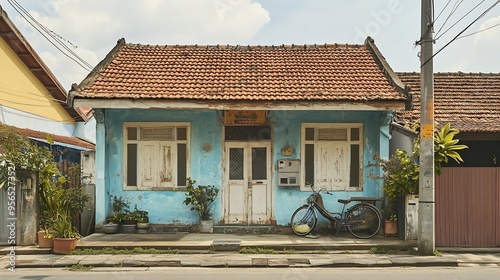 Typical residential tract house on the outskirts of Surabaya East Java Indonesia : Generative AI photo