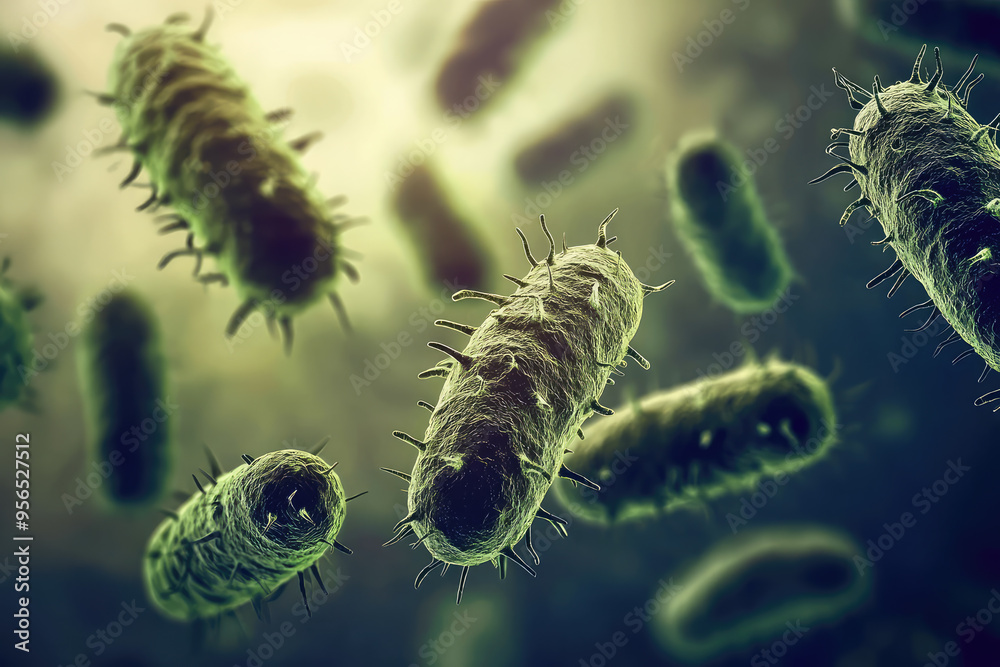 Fototapeta premium A Glimpse into the Microscopic World: Bacteria Floating in Liquid, Magnified for a Closer Look.