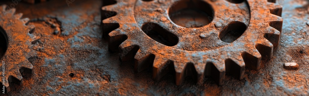 3D rendering of rusty metal gear with a decayed surface 3D rendering of rusty metal gear with a decayed surface
