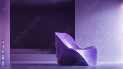 Minimalist abstract interior featuring a violet sculpture illuminated from behind 3D rendering of an architectural concept