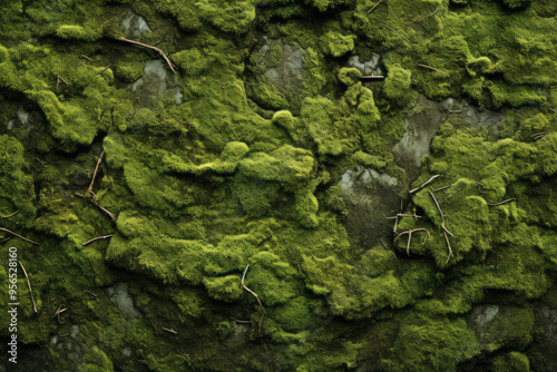 Processed collage of mossy forest ground surface texture. Background for banner, backdrop