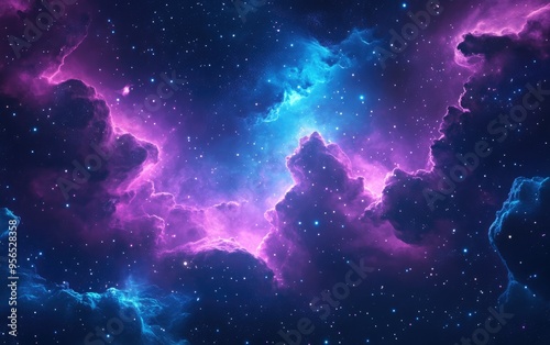 Fototapeta Naklejka Na Ścianę i Meble -  Abstract illustration background of a blue and purple space nebula in 3D cartoon style