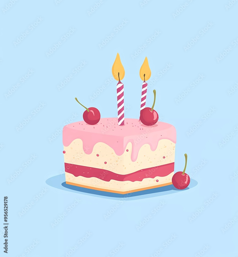 Flat vector illustration of a birthday cake, with a simple design in a cute cartoon style. Flat vector illustration of a birthday cake, with a simple design in a cute cartoon style.