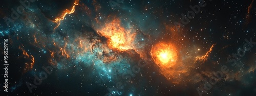 Nebula and galaxy in space rendered in 3D cartoon style