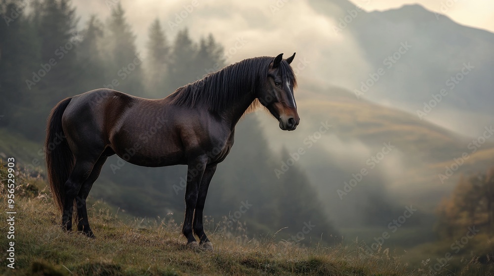 Horse standing on a hillside Horse standing on a hillside