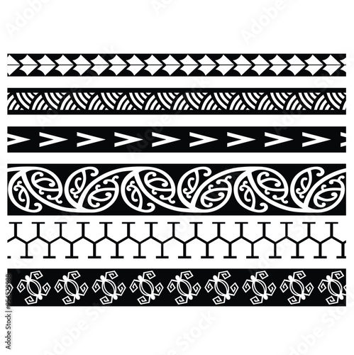 Polynesian pattern tribal tattoo border. Tribal tattoo geometric fore arm samoan band. Tattoo eps forearm samoan sleeve bracelet. Fabric seamless isolated hawaiian pattern on white background.