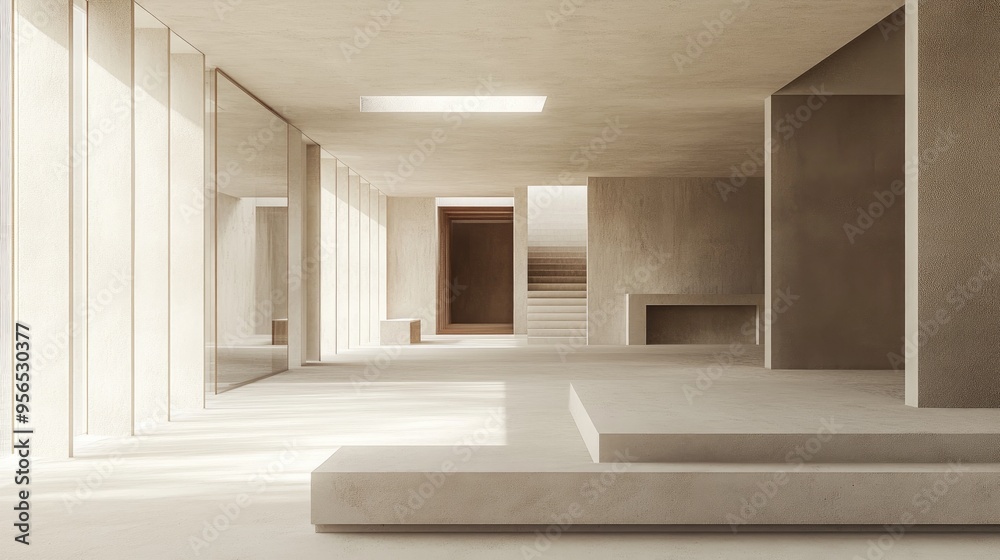 Fototapeta premium Empty interior space with neutral colors and minimalistic design featuring unobstructed walls open areas and a contemporary aesthetic for various applications