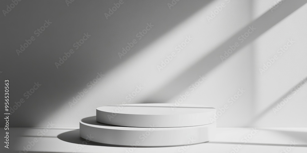 Abstract empty podium casting a shadow Mock up stand for product showcases 3D design Minimalist concept for product display Abstract empty podium casting a shadow Mock up stand for product showcases 3D design Minimalist concept for product display