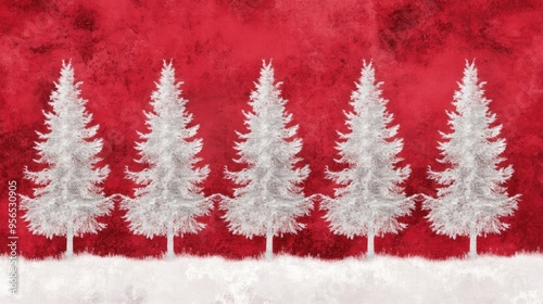 Wallpaper Mural White pine trees on a red backdrop create an ideal background for holiday themed projects Torontodigital.ca