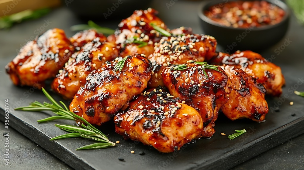 Korean seasoned chicken is on a plate : Generative AI Korean seasoned chicken is on a plate : Generative AI