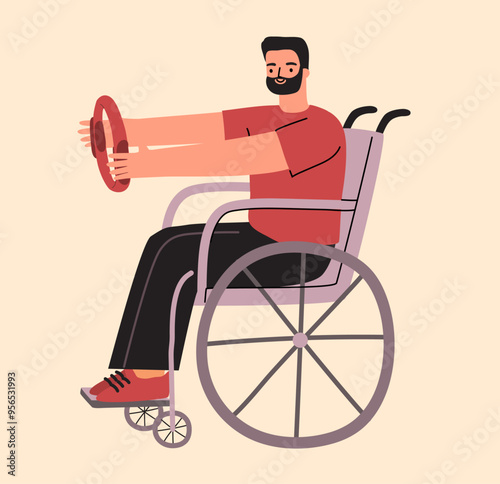 Disabled character training in wheelchair isolated.