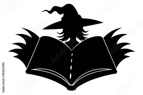 Halloween scary night, The witch holds a magic spell book,conjures. Potion poison boils in a cauldron,hangs on dry branches over a bonfire. Day of the dead.Full moon,dark bats,cobwebs,black raven sits