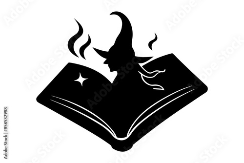 Halloween scary night, The witch holds a magic spell book,conjures. Potion poison boils in a cauldron,hangs on dry branches over a bonfire. Day of the dead.Full moon,dark bats,cobwebs,black raven sits