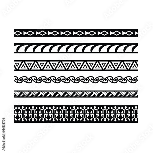 Polynesian tattoo tribal band design. Samoan tattoo tribal ornament border.
 Decorative seamless pattern.