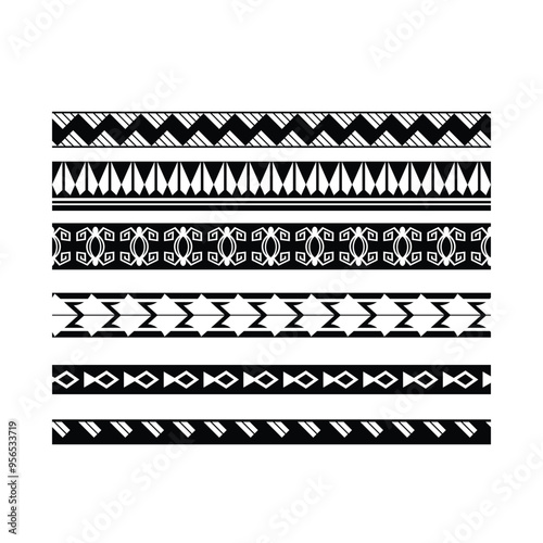Polynesian tattoo tribal band design. Samoan tattoo tribal ornament border.
 Decorative seamless pattern.