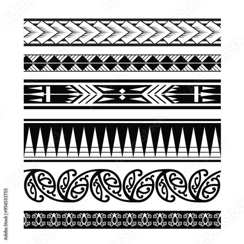 Polynesian tattoo tribal band design. Samoan tattoo tribal ornament border.
 Decorative seamless pattern.