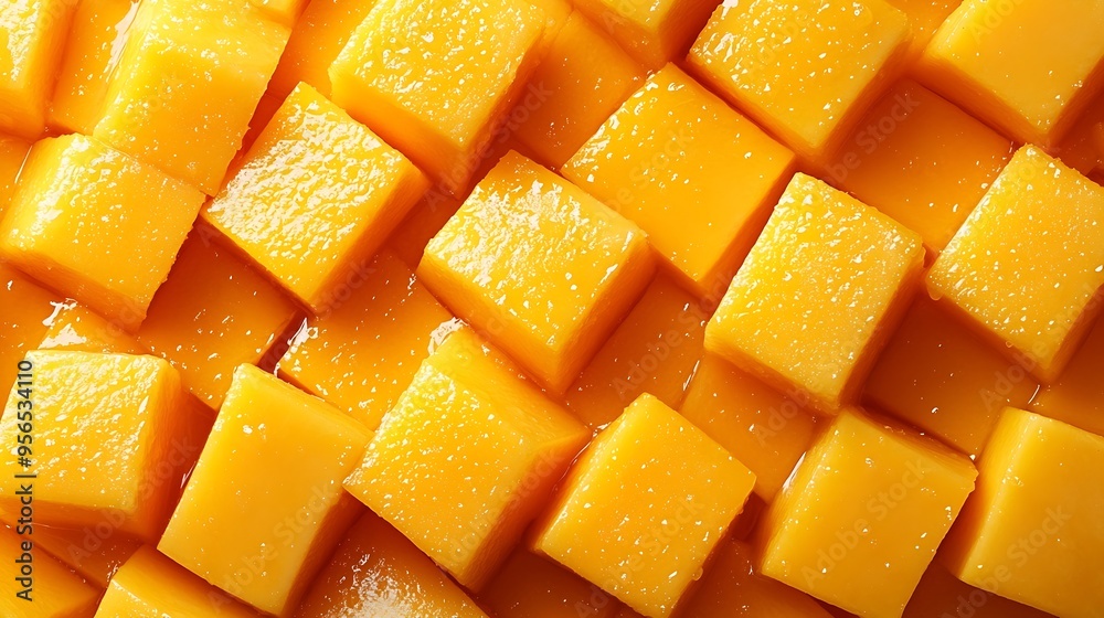 Cubed mango background closeup mango background top view : Generative AI Cubed mango background closeup mango background top view : Generative AI
