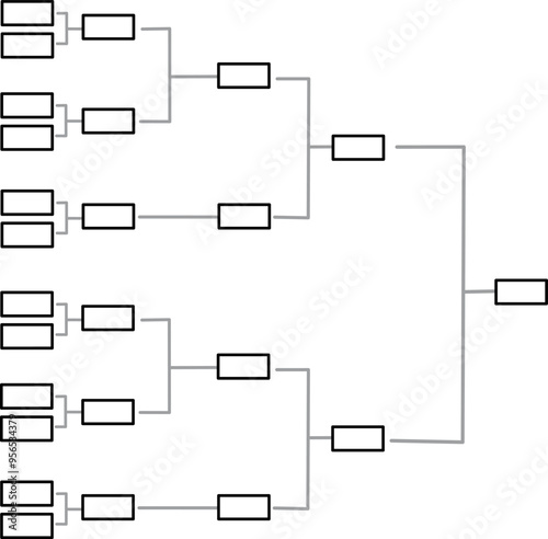 Editable tournament bracket vector template with single-elimination format, ideal for sports competitions, esports events, and organizational charts, fully customizable for various matchups
