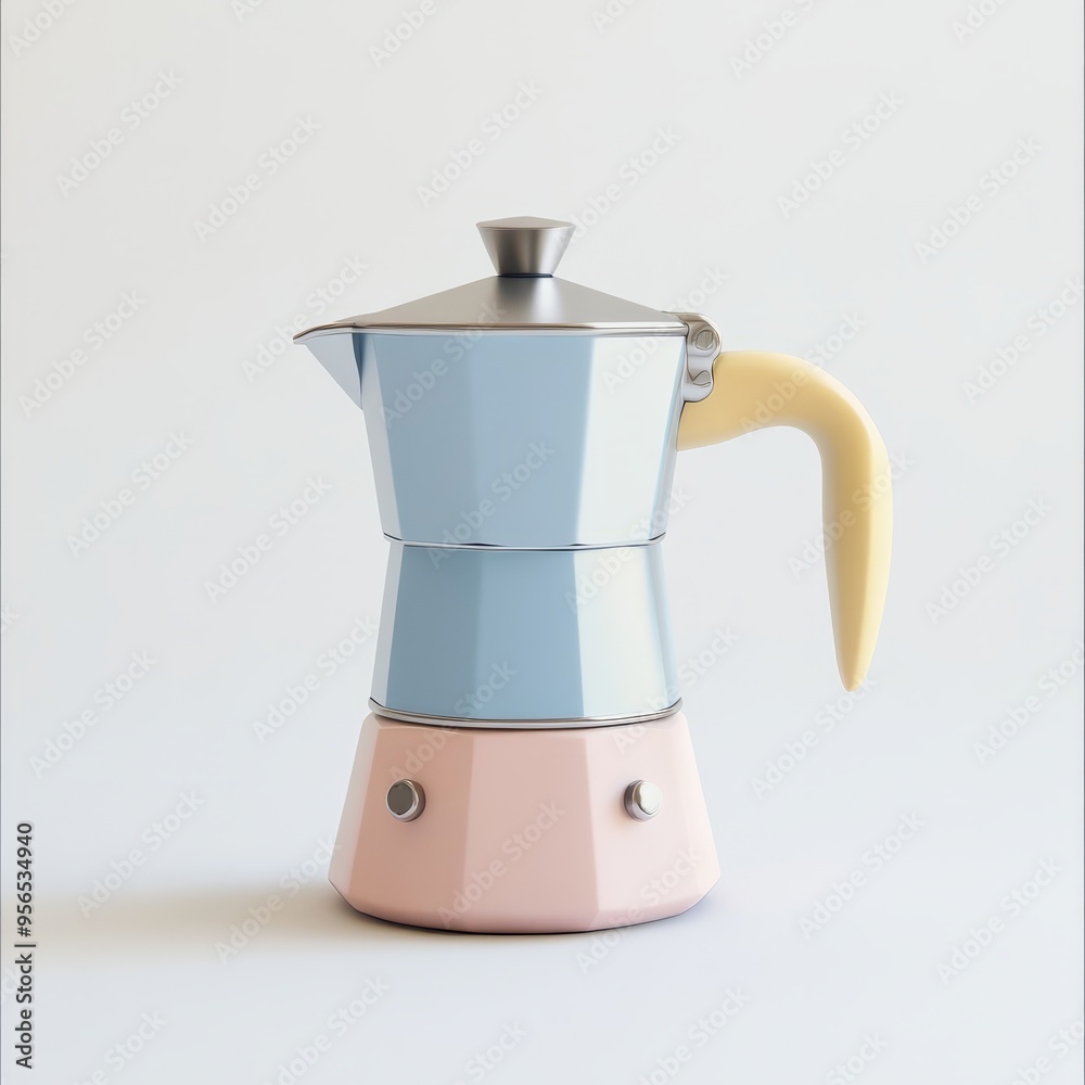 Whimsical 3D Pastel Coffee Maker: Minimalist Design in White & Silver Whimsical 3D Pastel Coffee Maker: Minimalist Design in White & Silver