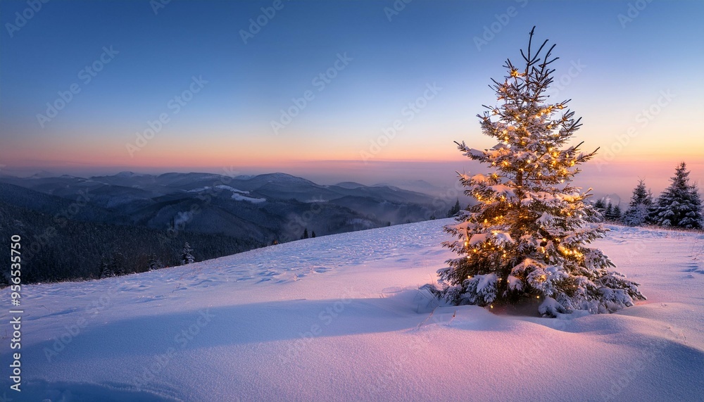 Christmas Tree on a Snowy Hilltop
A solitary Christmas tree perched on a snow-covered hilltop, overlooking a vast winter landscape. Christmas Tree on a Snowy Hilltop
A solitary Christmas tree perched on a snow-covered hilltop, overlooking a vast winter landscape.