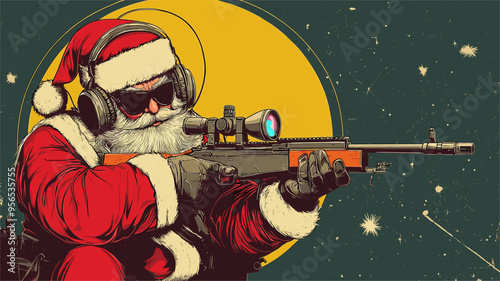 vector santa claus with weapon in hands wearing sunglasses .Generative AI