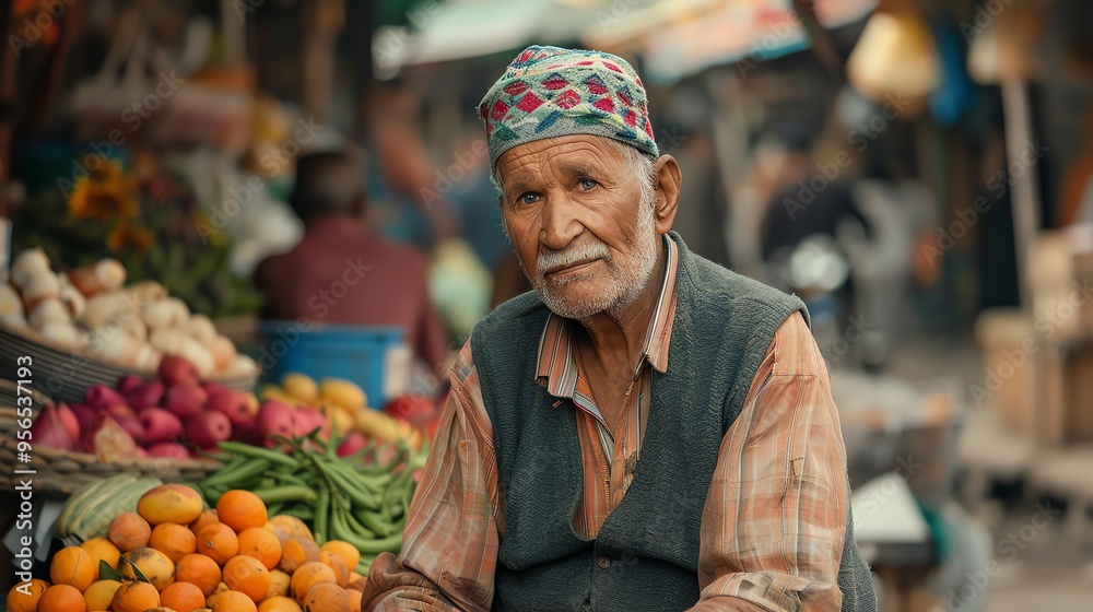 An elderly man in traditional clothing smiles at the camera. An elderly man in traditional clothing smiles at the camera.