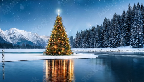 Tree on a Frozen Lake
A beautifully decorated Christmas tree on the edge of a frozen lake.