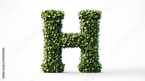 Hyper-Realistic Green Topiary Letter "H" Isolated on a White Background, Ideal for Eco-Friendly and Nature-Inspired Design Concepts