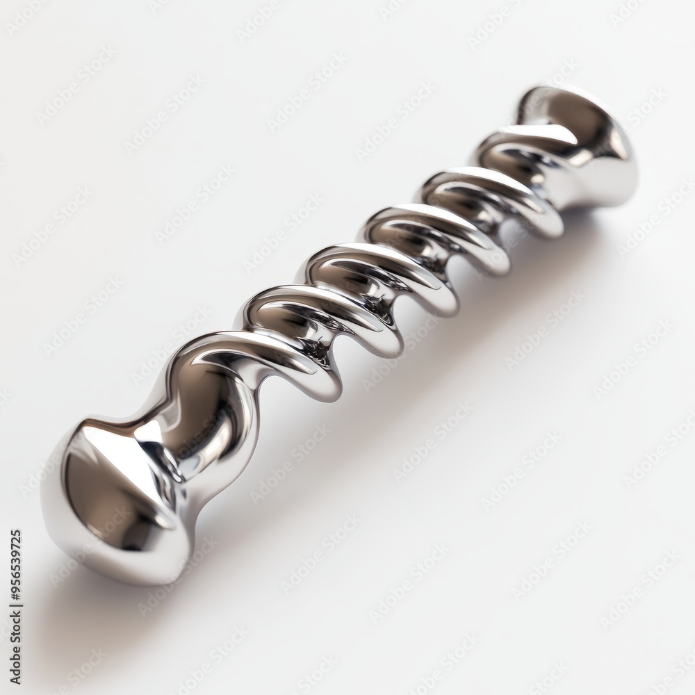 Cute 3D Corkscrew in Pastel Silver: Minimalist Design, Side View Cute 3D Corkscrew in Pastel Silver: Minimalist Design, Side View