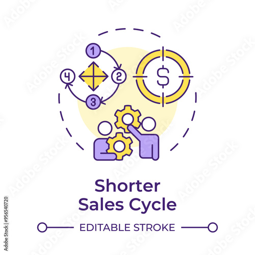 Shorter sales cycle multi color concept icon. Customer journey, profitability. Round shape line illustration. Abstract idea. Graphic design. Easy to use in infographic, presentation