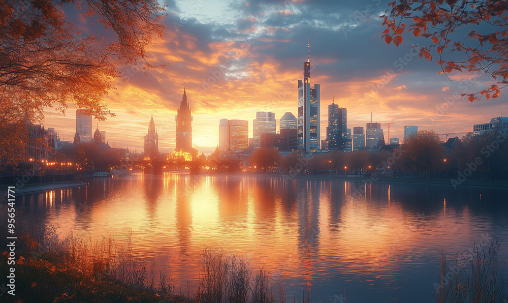 Naklejka premium abendrot, himmel, stadt, sonnenaufgang, sonne, cloud, fabrik, branche, qualm, silhouetten, skyline, gewerblich, dawn, nacht, landschaft, morgen, pflanze, silhouette, bauwerk, städtisch, licht, umweltv